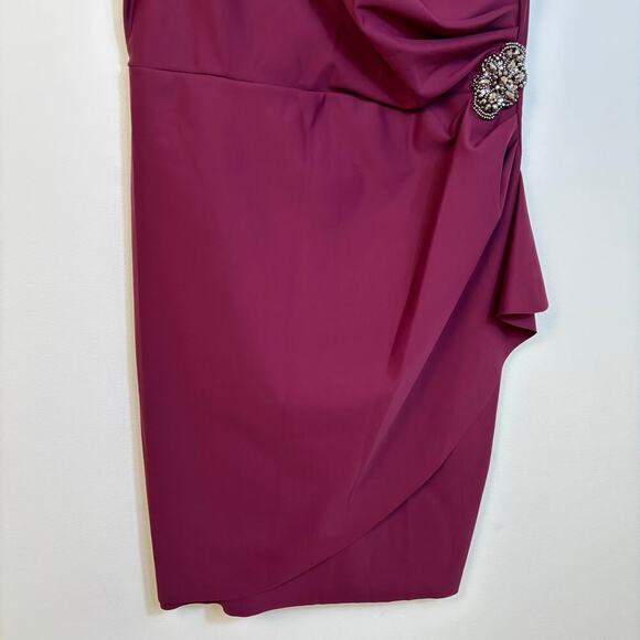 Alex Evenings Compression Dress Size 14 Ruffle Skirt Beaded Detail Wine Cocktail - Picture 9 of 14